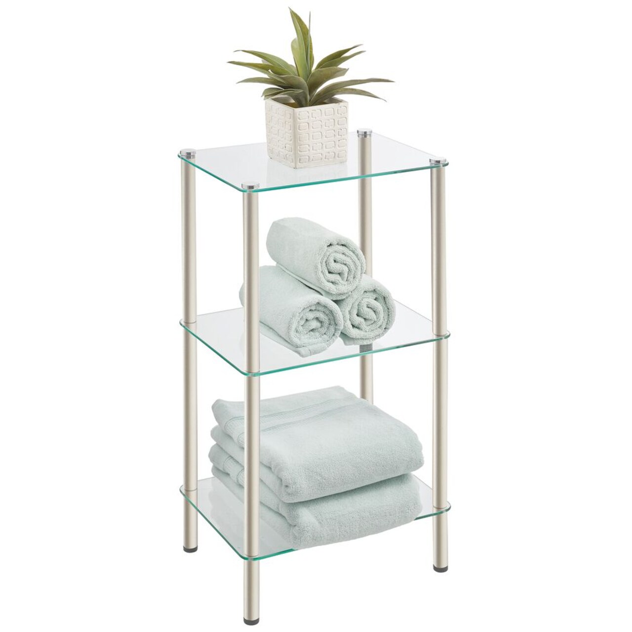 mDesign Metal/Glass Tiered Storage Tower with Open Glass Shelves